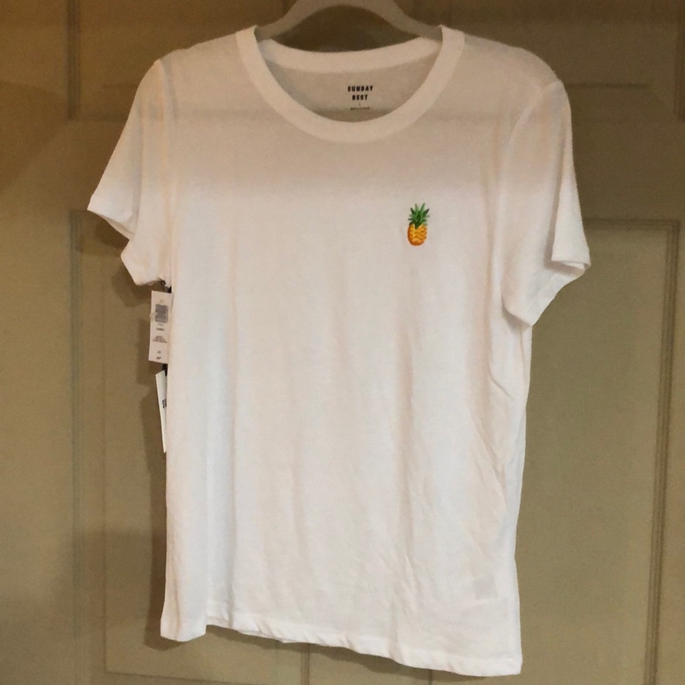 Ladies tee shirt white LARGE pineapple logo NWT